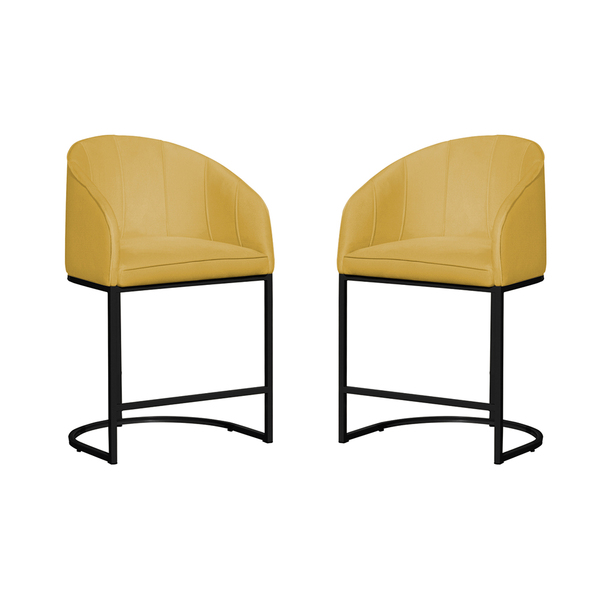 Kit 02 Poltronas Banqueta Estofada Mia Suede Base Metal Preta