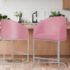 Kit 02 Poltronas Banqueta Mia Estofada Tecido Em Suede Base M