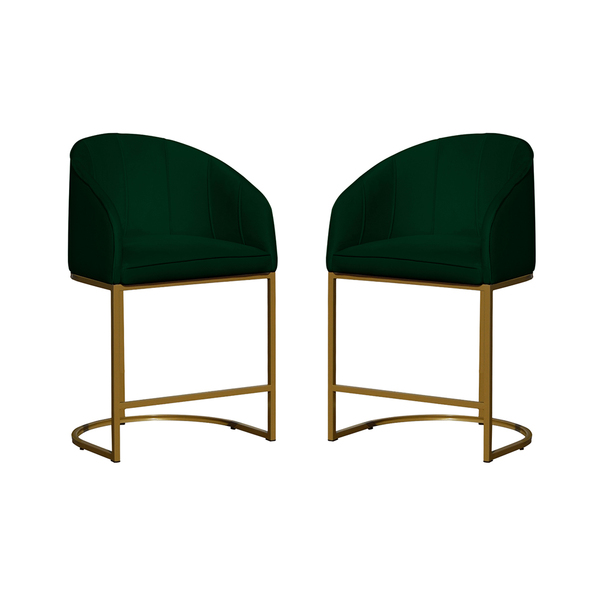 Kit 02 Poltronas Banqueta Mia Estofada Tecido Veludo Base Met