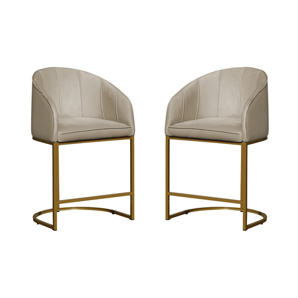 Kit 02 Poltronas Banqueta Mia Estofada Tecido Veludo Base Met