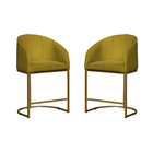 Kit 02 Poltronas Banqueta Mia Estofada Tecido Veludo Base Met