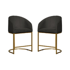 Kit 02 Poltronas Banqueta Mia Estofada Tecido Veludo Base Met