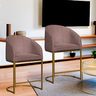 Kit 02 Poltronas Banqueta Mia Estofada Tecido Veludo Base Met