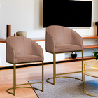 Kit 02 Poltronas Banqueta Mia Estofada Tecido Veludo Base Met