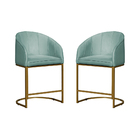 Kit 02 Poltronas Banqueta Mia Estofada Tecido Veludo Base Met