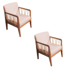 Kit 02 Poltronas Barcelona Linho Salmão Com Corda Náutica Cha