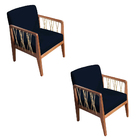 Kit 02 Poltronas Barcelona Suede Azul Marinho Com Corda Náuti