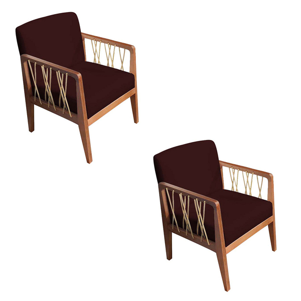 Kit 02 Poltronas Barcelona Suede Bordô Com Corda Náutica Cham