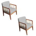 Kit 02 Poltronas Barcelona Suede Cinza Grafite Com Corda Náut