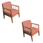 Kit 02 Poltronas Barcelona Suede Com Corda Náutica Champagne