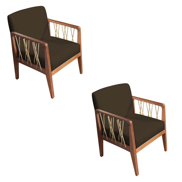 Kit 02 Poltronas Barcelona Suede Com Corda Náutica Champagne