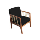 Kit 02 Poltronas Barcelona Suede Preto Com Corda Náutica Cham