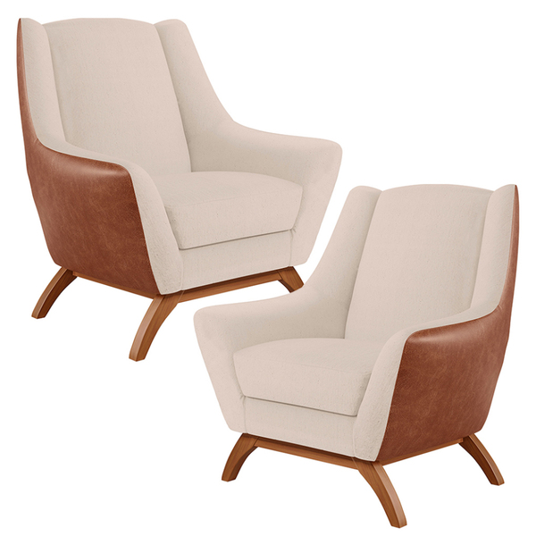 Kit 02 Poltronas Base Em Madeira Juliet D02 Courissímo Camel