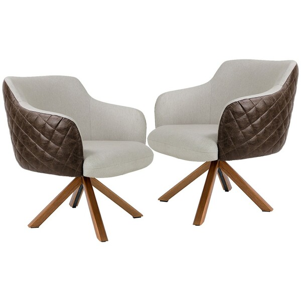 Kit 02 Poltronas Base Giratória Madeira Jade D02 Linho Bege C