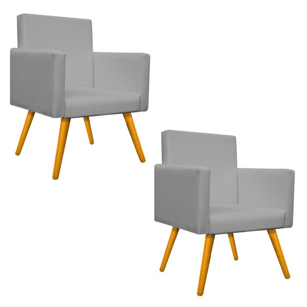 Kit 02 Poltronas Beatriz Palito Mel Corano Cinza - Amarena Mó