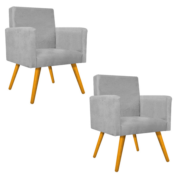 Kit 02 Poltronas Beatriz Pés Palitos Mel Suede - Doce Sonho M