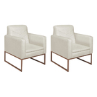 Kit 02 Poltronas Bella Base De Ferro Bronze Linho - Amarena M