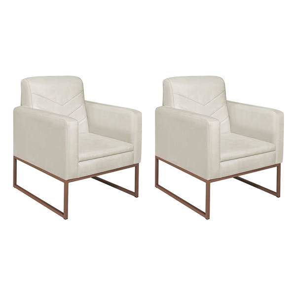 Kit 02 Poltronas Bella Base De Ferro Bronze Linho - Amarena M