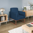 Kit 02 Poltronas Bella Base De Ferro Bronze Suede Azul Marinh