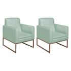 Kit 02 Poltronas Bella Base De Ferro Bronze Suede Azul Tiffan