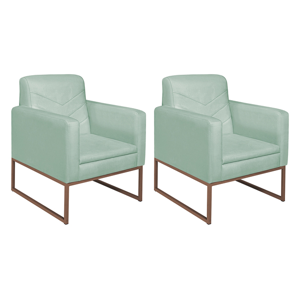Kit 02 Poltronas Bella Base De Ferro Bronze Suede Azul Tiffan