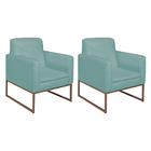 Kit 02 Poltronas Bella Base De Ferro Bronze Suede Azul Turque
