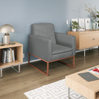 Kit 02 Poltronas Bella Base De Ferro Bronze Suede Cinza - Ama