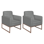 Kit 02 Poltronas Bella Base De Ferro Bronze Suede Cinza - Ama