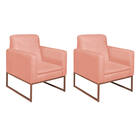 Kit 02 Poltronas Bella Base De Ferro Bronze Suede Coral - Ama