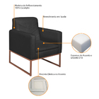 Kit 02 Poltronas Bella Base De Ferro Bronze Suede Preto - Ama