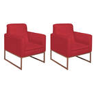 Kit 02 Poltronas Bella Base De Ferro Bronze Suede Vermelho -