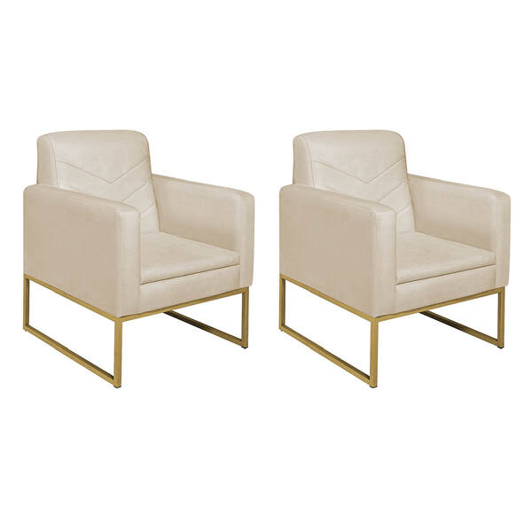Kit 02 Poltronas Bella Base De Ferro Dourado Corano - Doce So