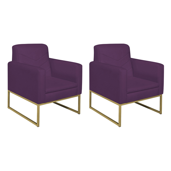 Kit 02 Poltronas Bella Base De Ferro Dourado Suede - Amarena