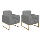 Kit 02 Poltronas Bella Base De Ferro Dourado Suede - Amarena