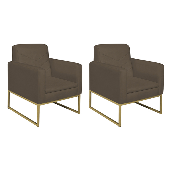 Kit 02 Poltronas Bella Base De Ferro Dourado Suede - Amarena