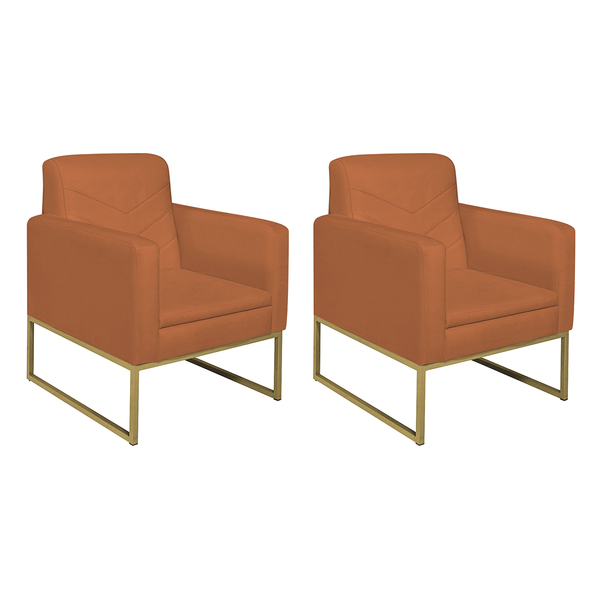 Kit 02 Poltronas Bella Base De Ferro Dourado Suede - Doce Son