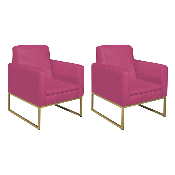 Kit 02 Poltronas Bella Base De Ferro Dourado Suede - Doce Son