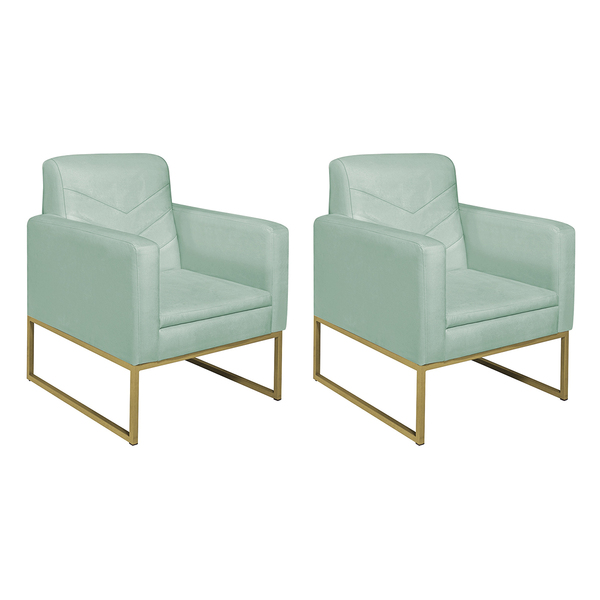 Kit 02 Poltronas Bella Base De Ferro Dourado Suede - Doce Son