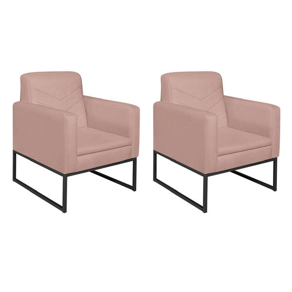 Kit 02 Poltronas Bella Base De Ferro Preta Linho - Amarena Mó