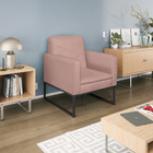 Kit 02 Poltronas Bella Base De Ferro Preta Linho - Amarena Mó