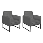 Kit 02 Poltronas Bella Base De Ferro Preta Linho - Doce Sonho