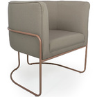 Kit 02 Poltronas Betina Base Aço Rosê Algodão Ecológico Bege