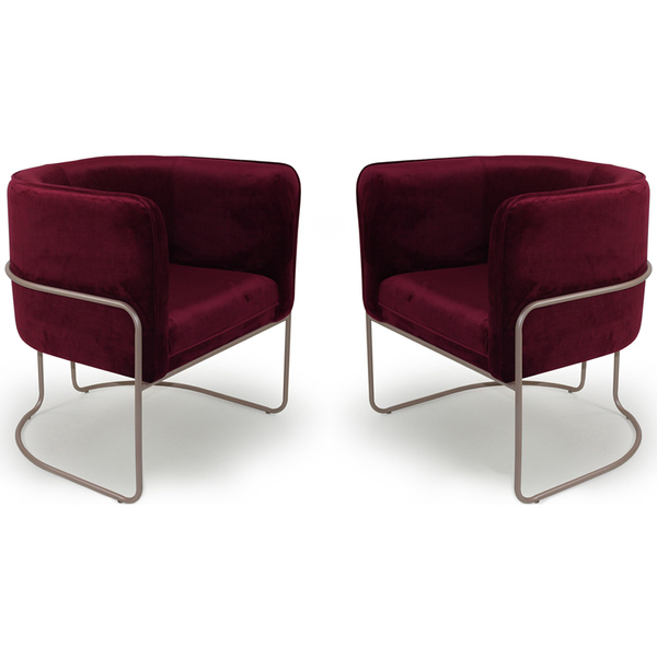 Kit 02 Poltronas Betina Base Champagne Veludo Cabernet - Next