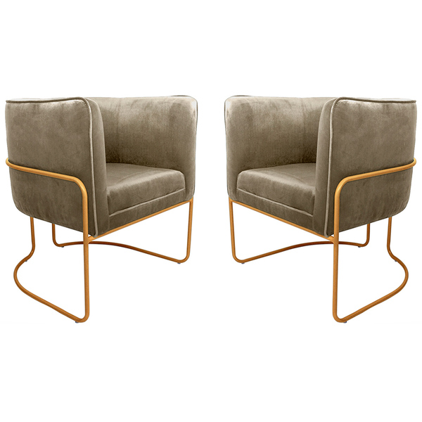 Kit 02 Poltronas Betina Base Mustard Veludo Marrom Claro - Ca