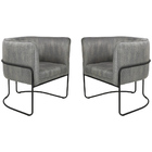 Kit 02 Poltronas Betina Base Preto Linho Mesclado Cinza/bege