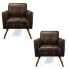 Kit 02 Poltronas Bia Couro Marrom A102 Pés De Madeira S03 - D