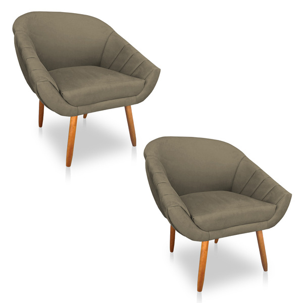 Kit 02 Poltronas Bianca Suede Marrom Rato Pés Palito Castanho