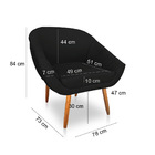 Kit 02 Poltronas Bianca Suede Preto Pés Palito Castanho - Pal