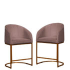 Kit 02 Poltronas Cadeira Banqueta Mia Base Bronze Veludo Rosê