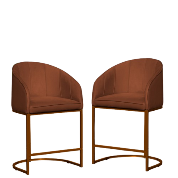 Kit 02 Poltronas Cadeira Banqueta Mia Base Bronze Veludo Terr